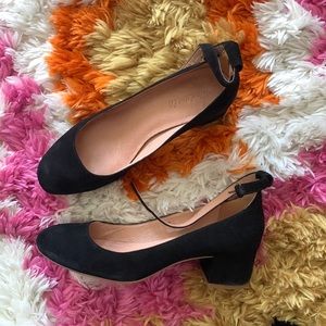 Velvety ankle strap short heeled madewell heels